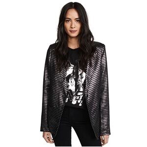 RtA Iggy Metallic Black Silver Stripe Blazer Jacket Disco Glam Punk Size Small